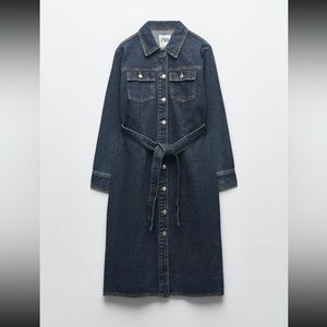 Zara denim belted midi dress